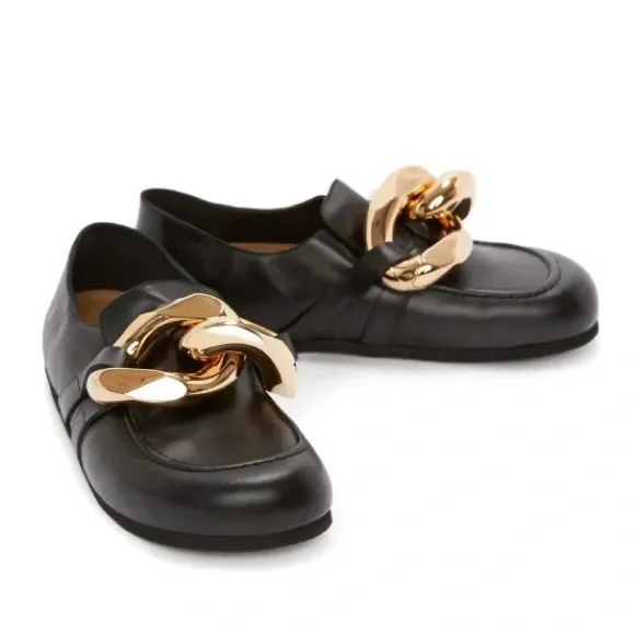 NEW JW Anderson Chain leather loafers Size IT 37 US 7 Back/ Gold - Picture 2 of 13